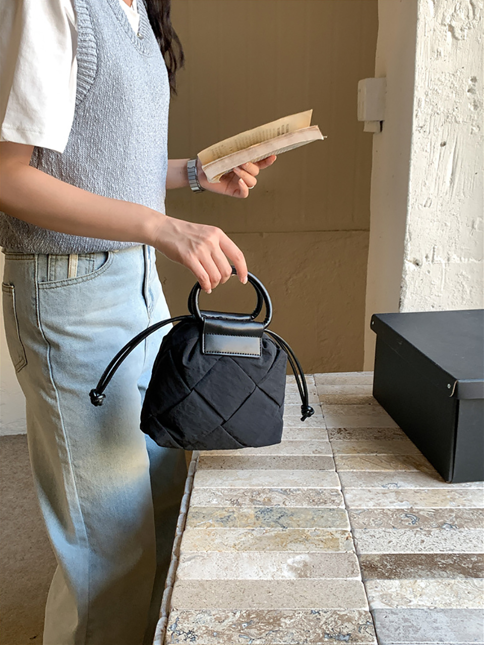 Quilted Nylon Mini Bucket Bag (4 colors)