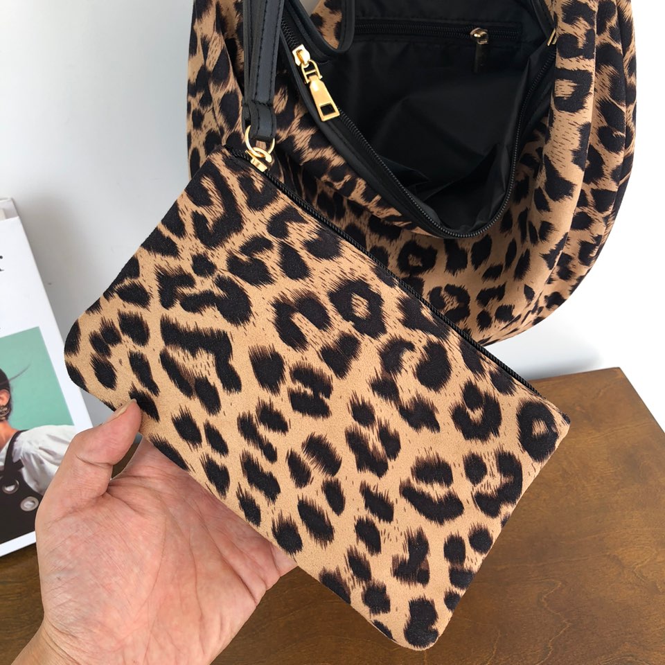 Leopard print zippered big shoulder bag