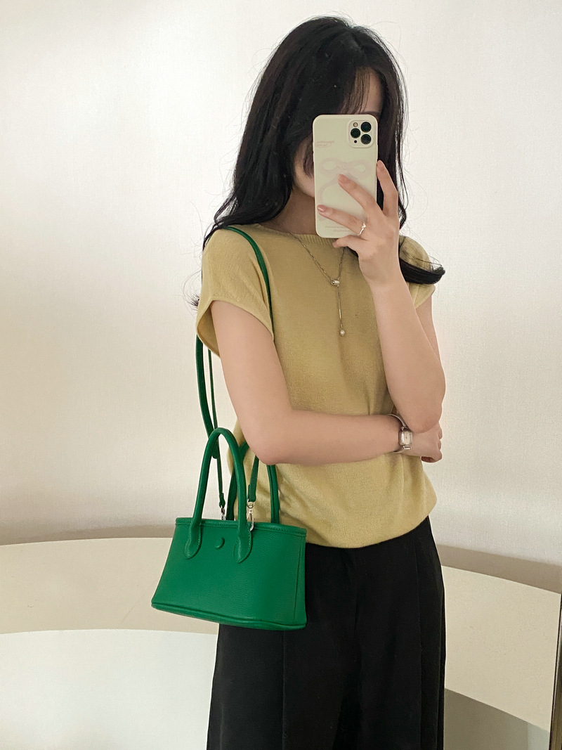 Button Square Leather Mini Tote Bag
