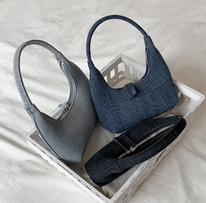 Blooming Round Denim Shoulder Bag
