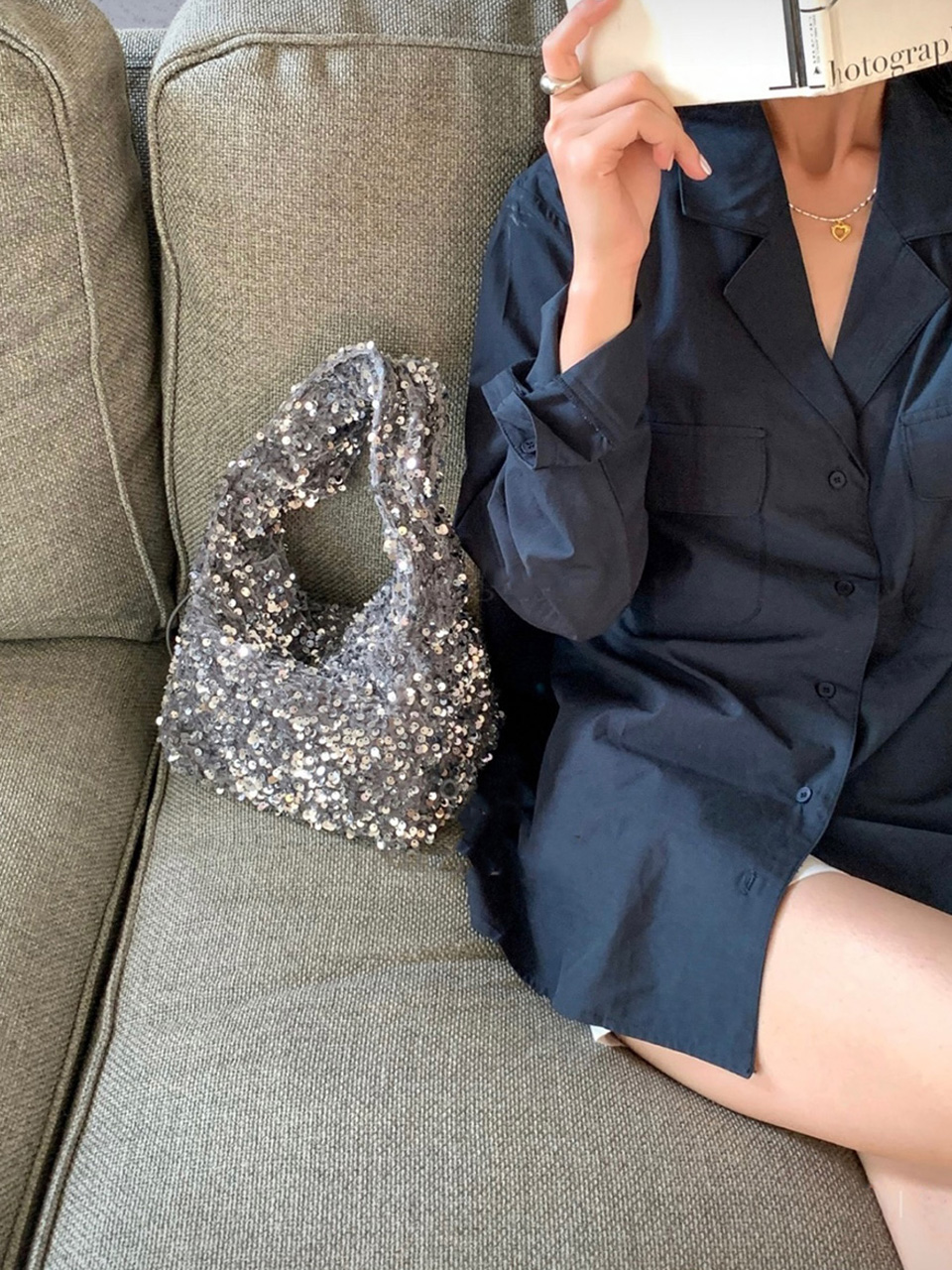 Bling Shirred Silver Mini Tote Bag
