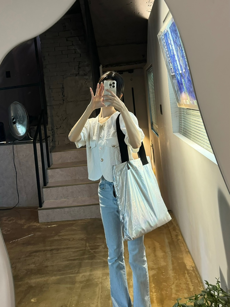 Nylon Silver Plain Shoulder Eco Bag / Shoulder Bag