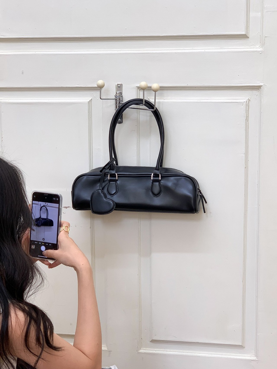 Heart Charm Square Leather Shoulder Bag