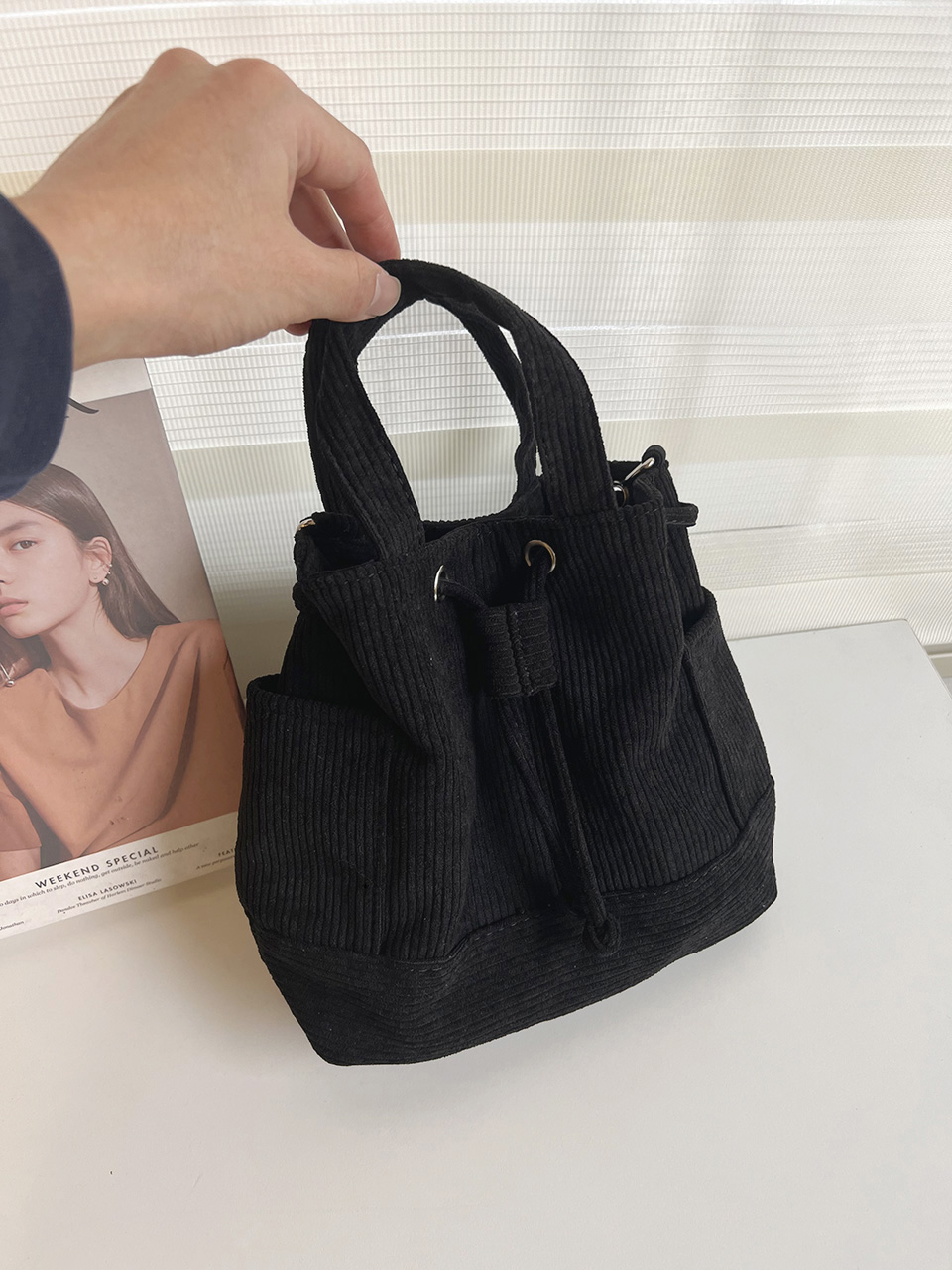 Corduroy Mini Bucket Bag, Bucket Cloth Eco Bag (6 colors)