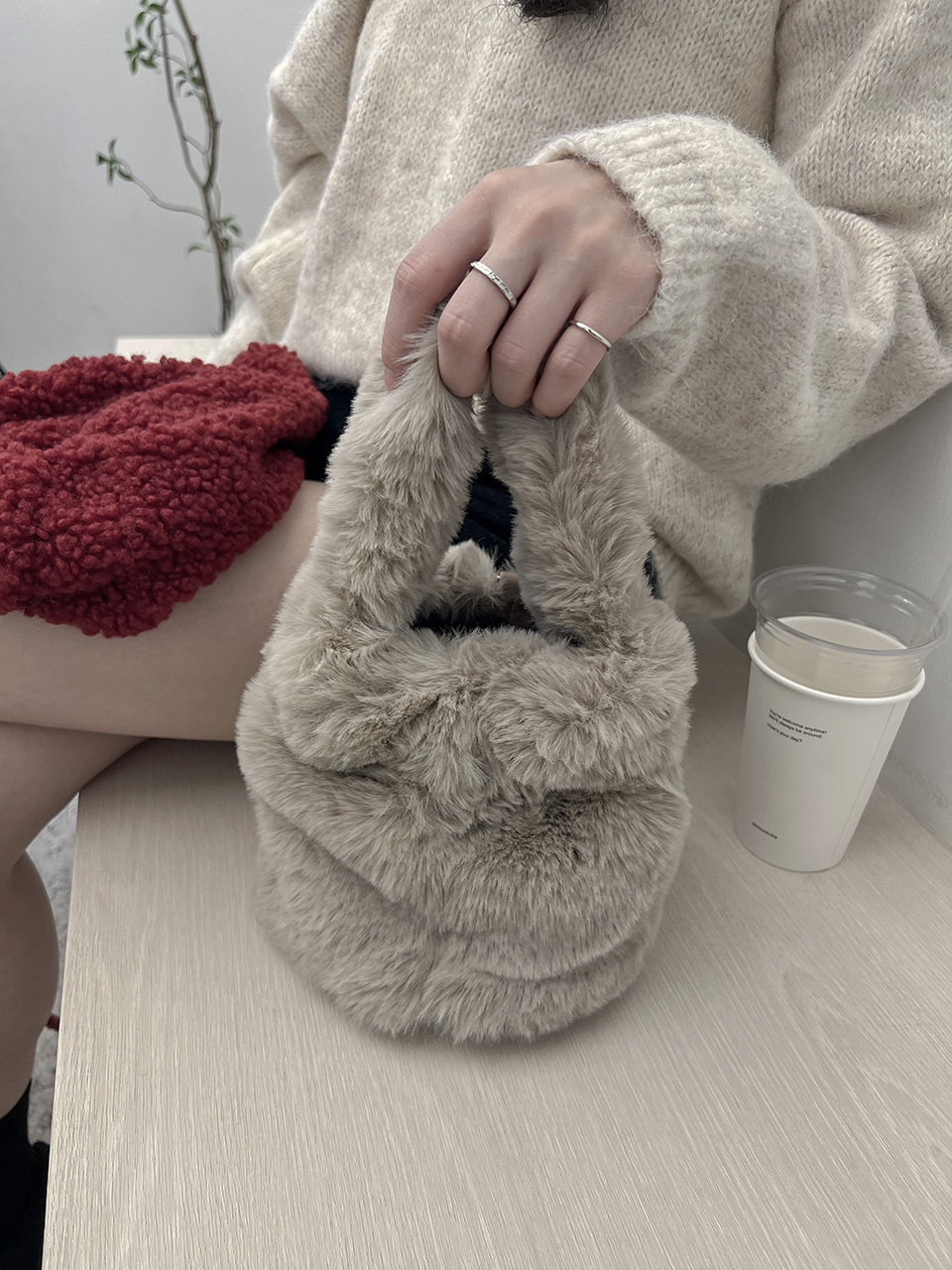 Eco-fur mini bucket bag/tote bag