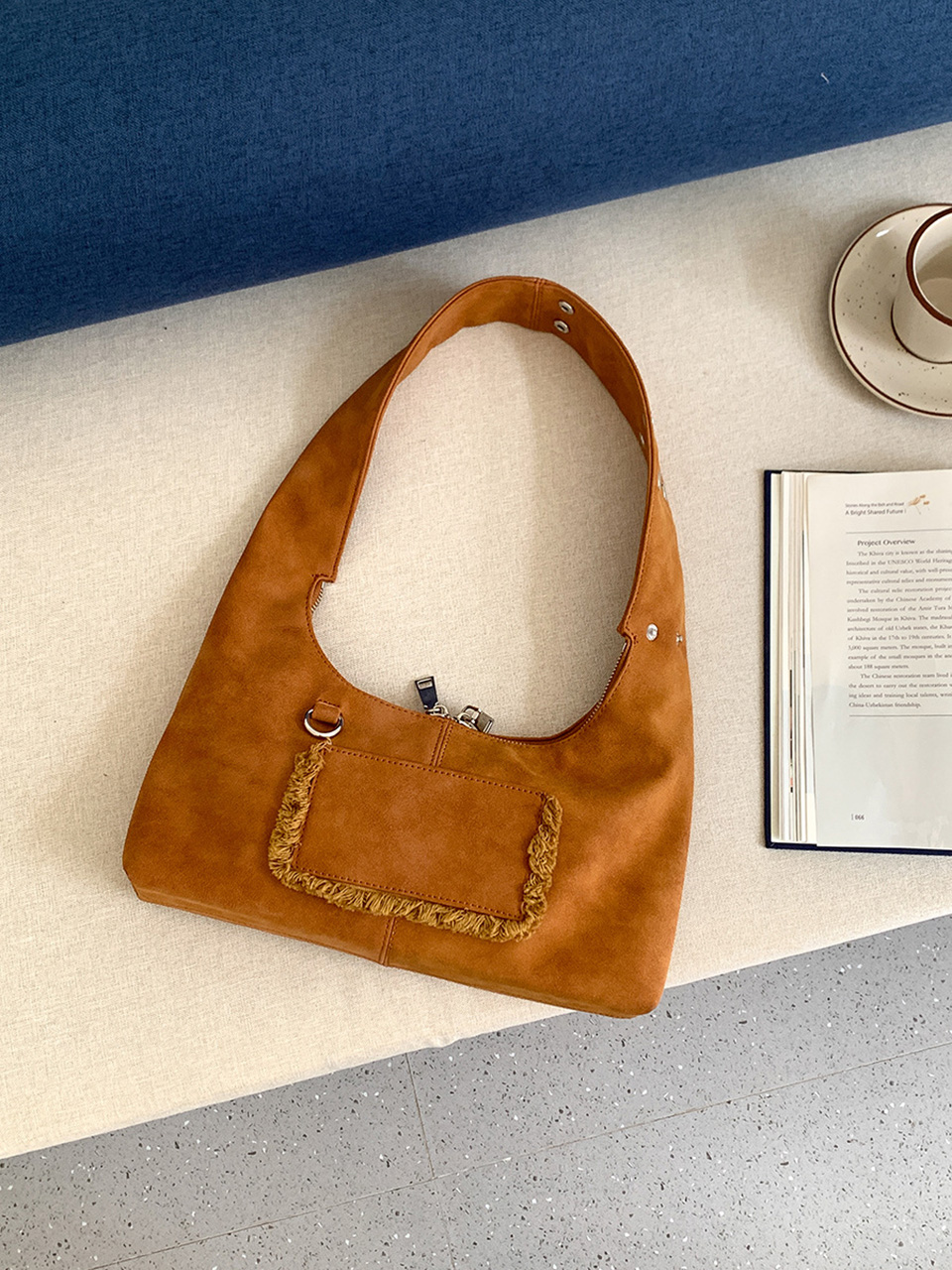 Suede Pocket Tote Bag/Shoulder Bag