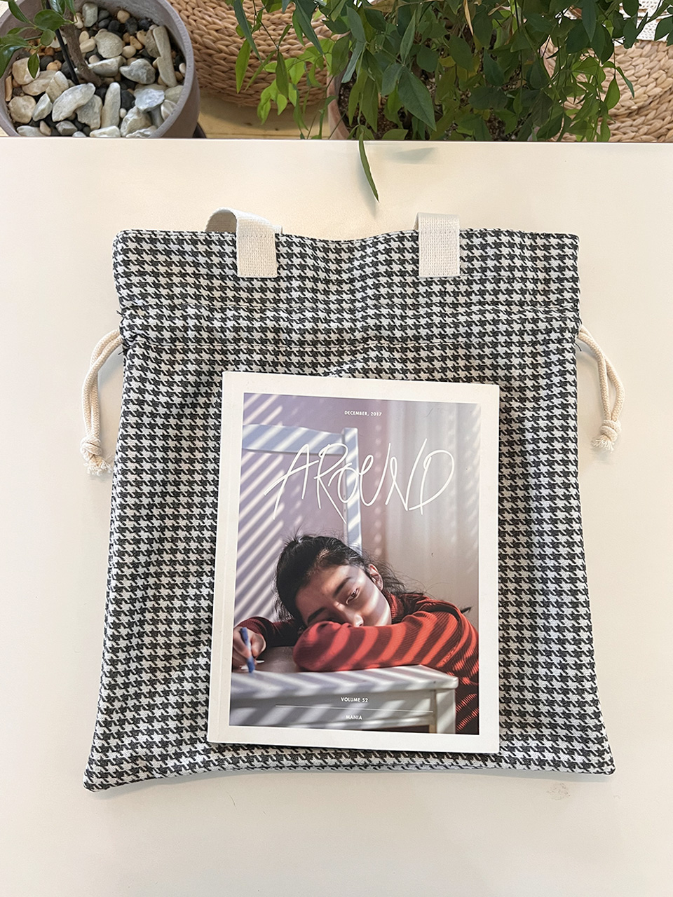 Checkered Bucket Bag Big Shoulder Eco Bag