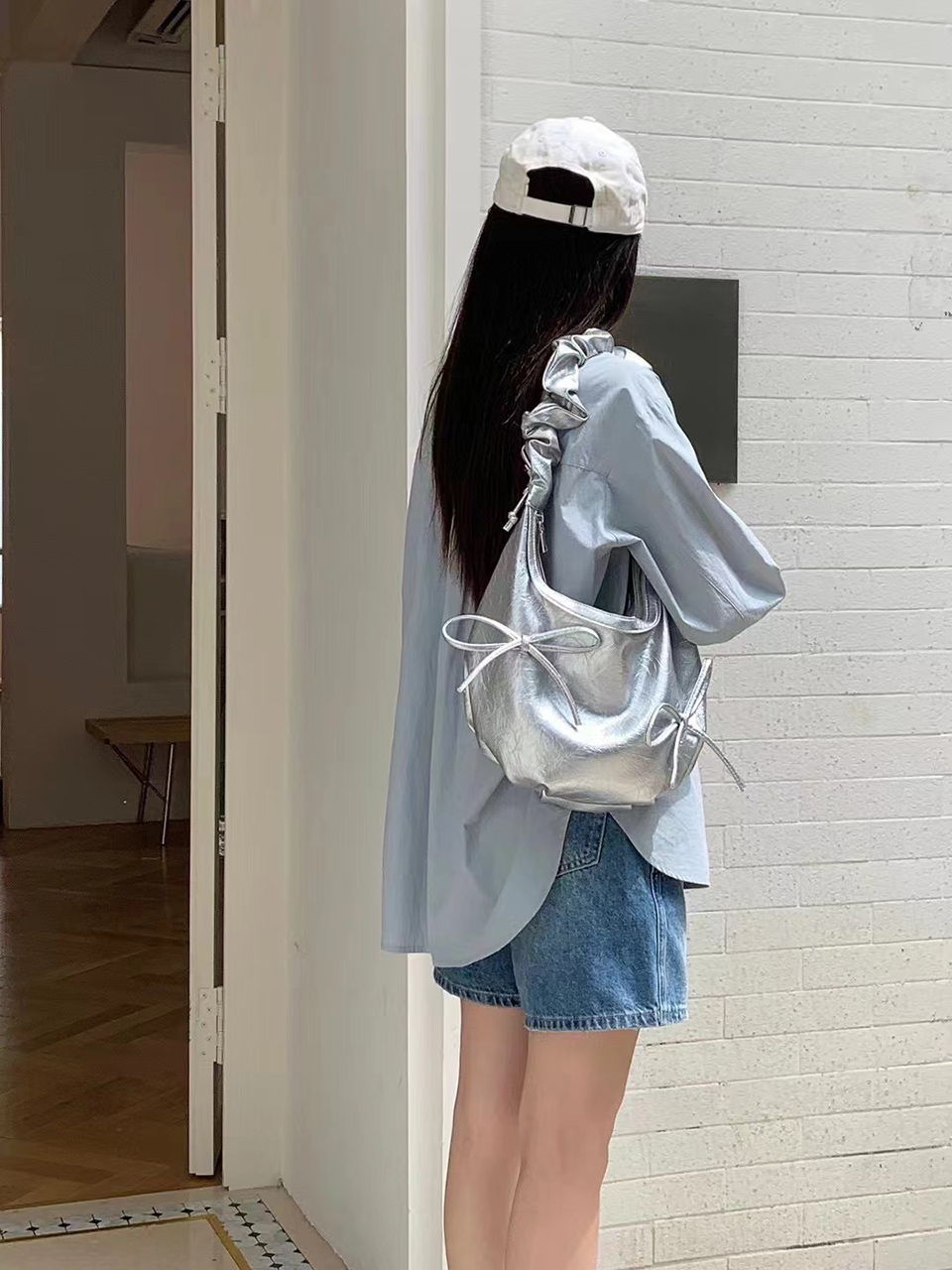 [5 colors] Ribbon Ballet Core Shirring Laser Tote Bag/Shoulder Bag
