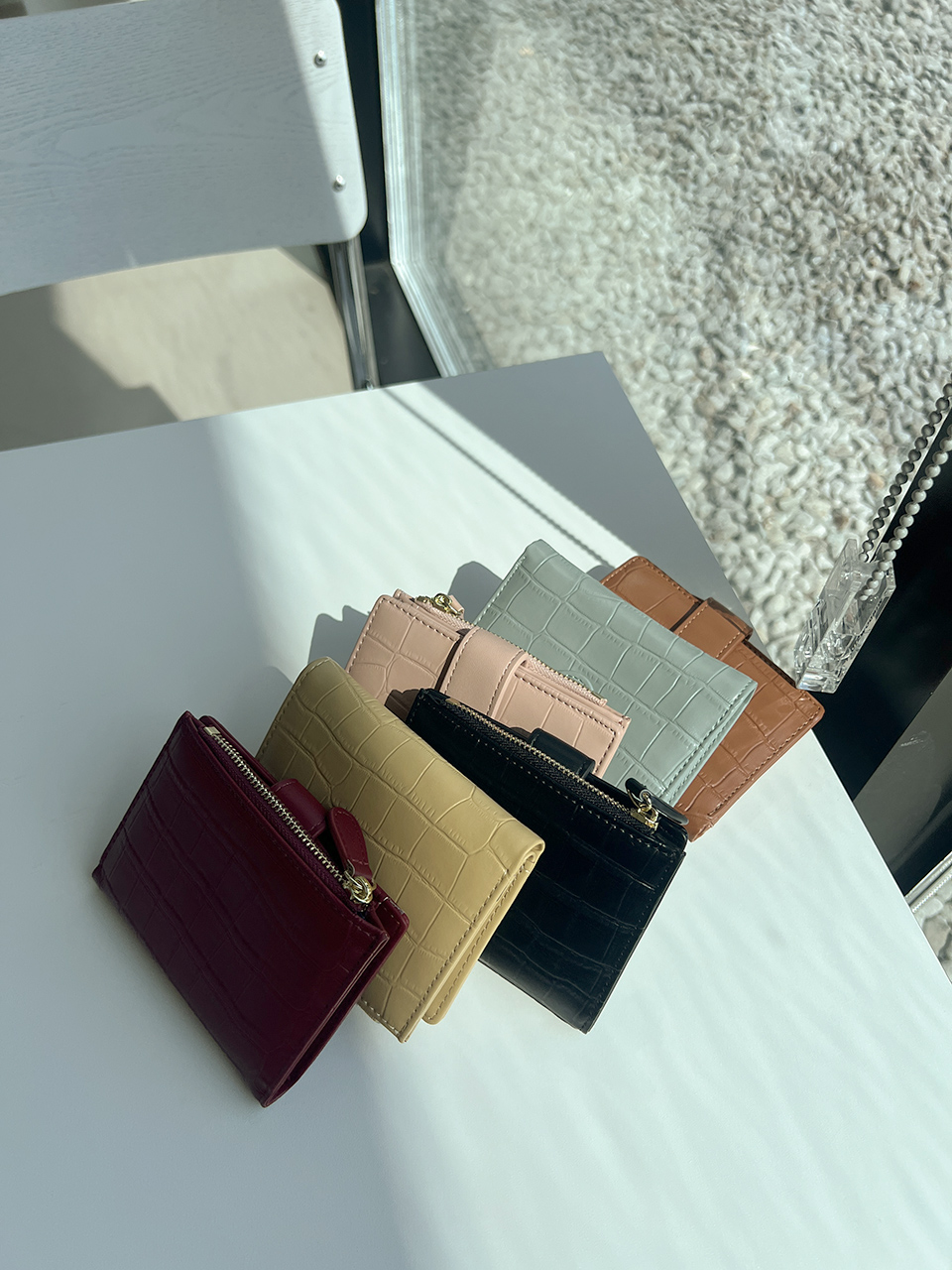 Garnet Pastel Crocodile Pattern Leather Mini Card Case