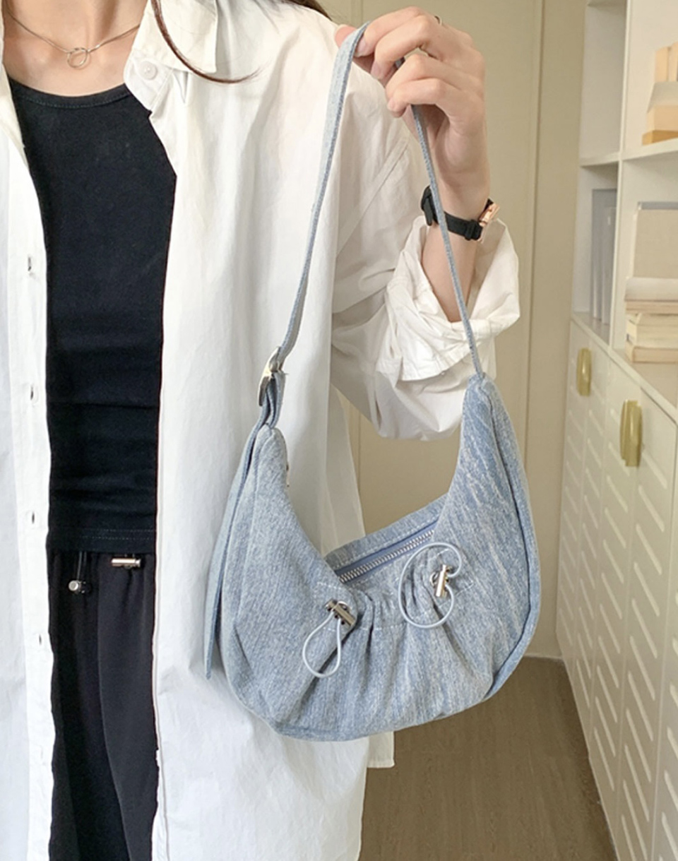 Ditto Cross Silver Denim Shirred Shoulder Bag
