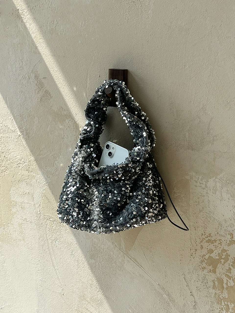 Bling Shirred Silver Mini Tote Bag