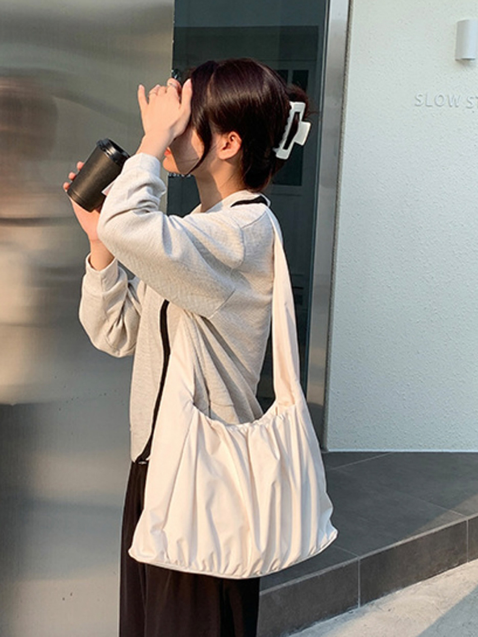 Shirring Daily Nylon Shoulder Bag