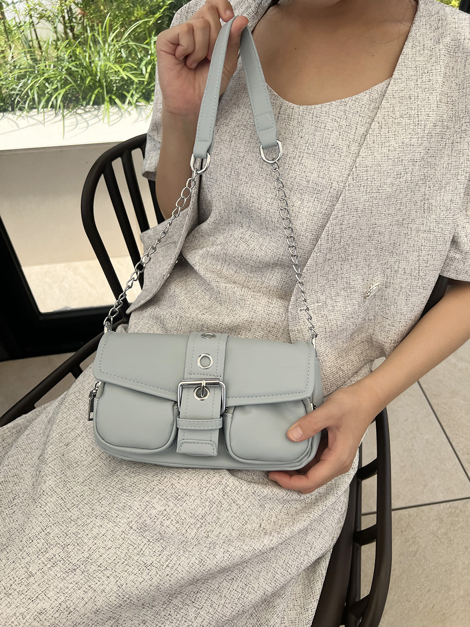 Eyelet Leather Belt Chain Mini Shoulder Bag
