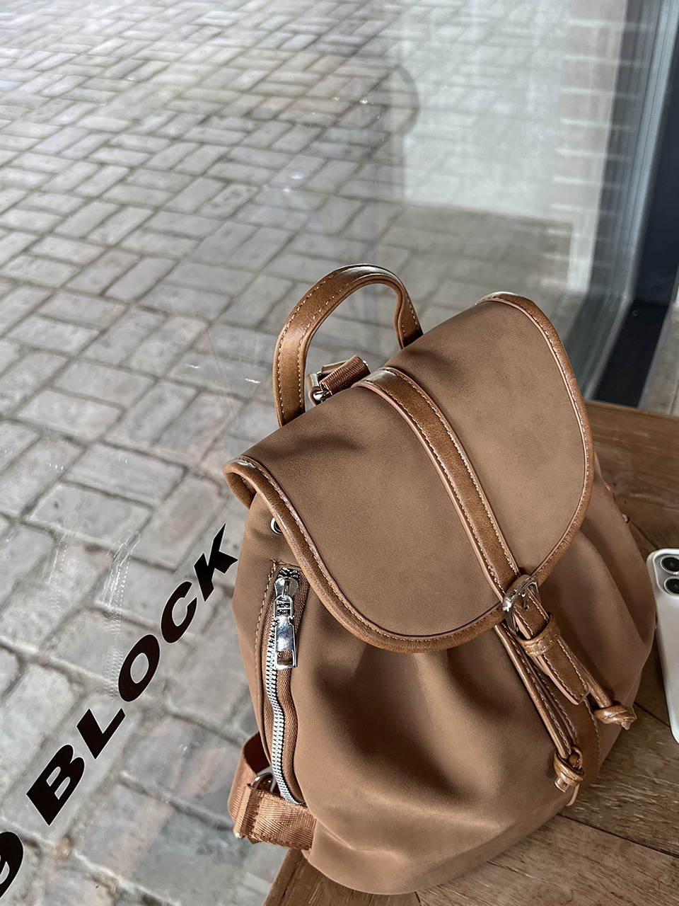 Suede Sheepskin Leather Mini Bucket Bag/Backpack