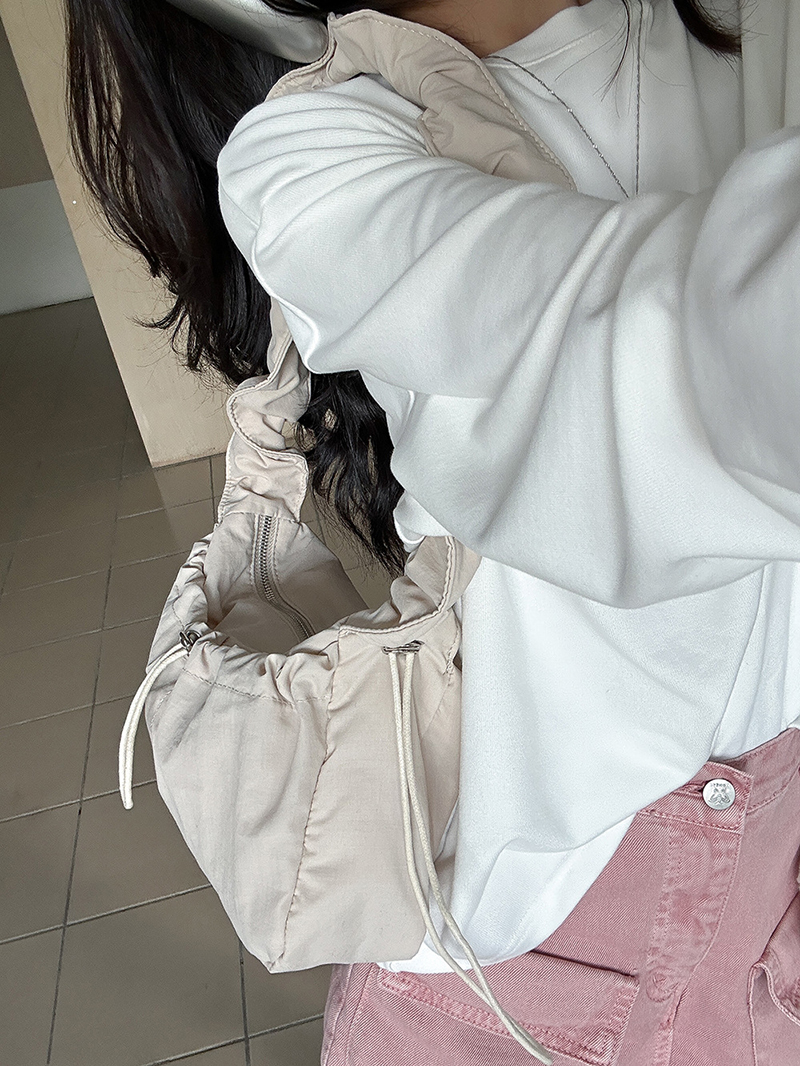 Shirring nylon pocket string shoulder bag (3 colors)