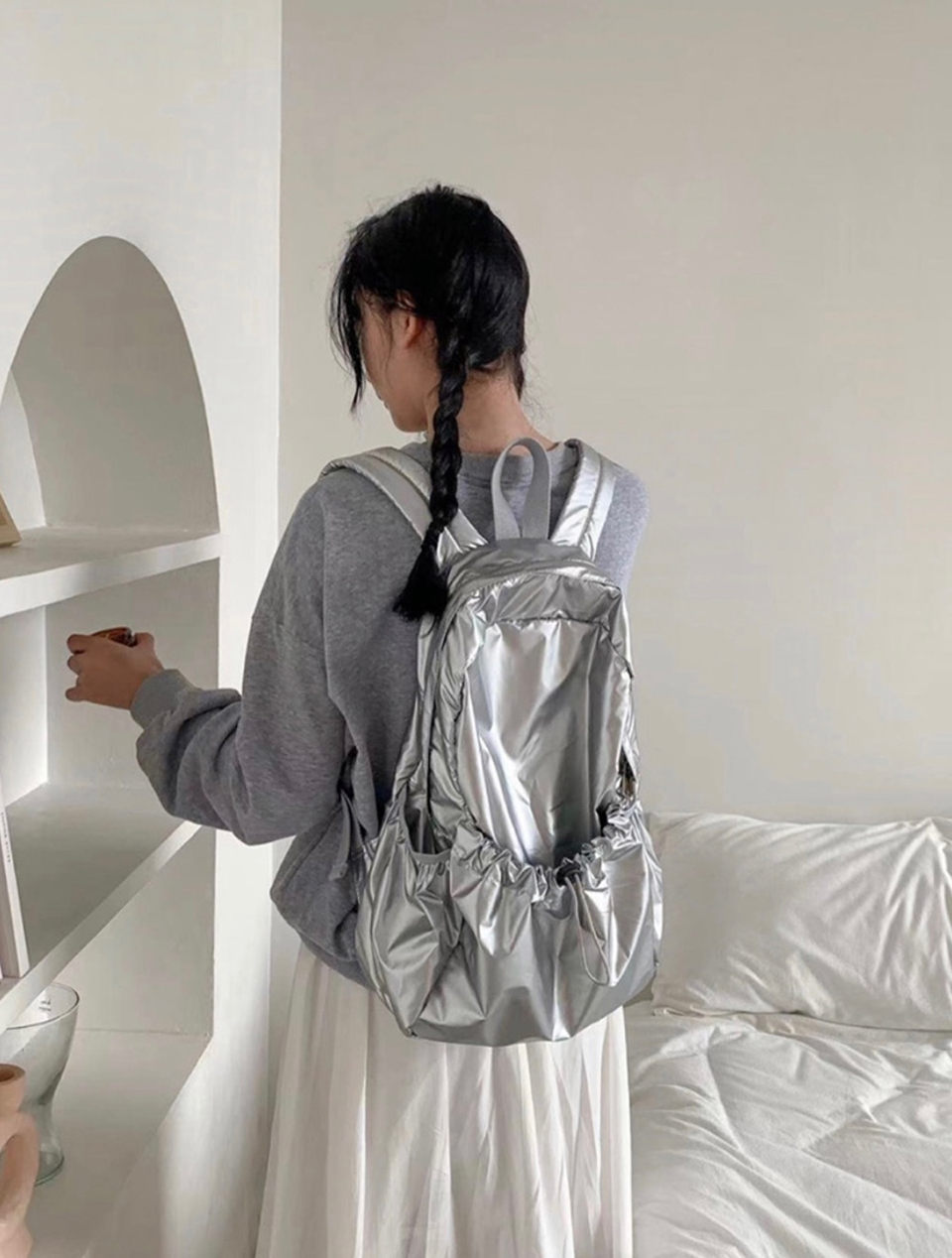 Croon Pocket Silver String Backpack Rucksack
