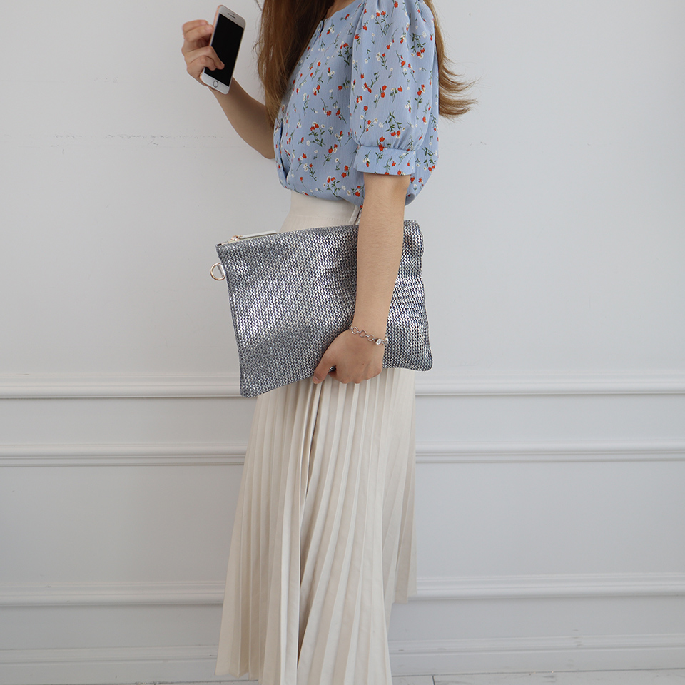 Bling Pearl Rattan Silver Cross Clutch Bag