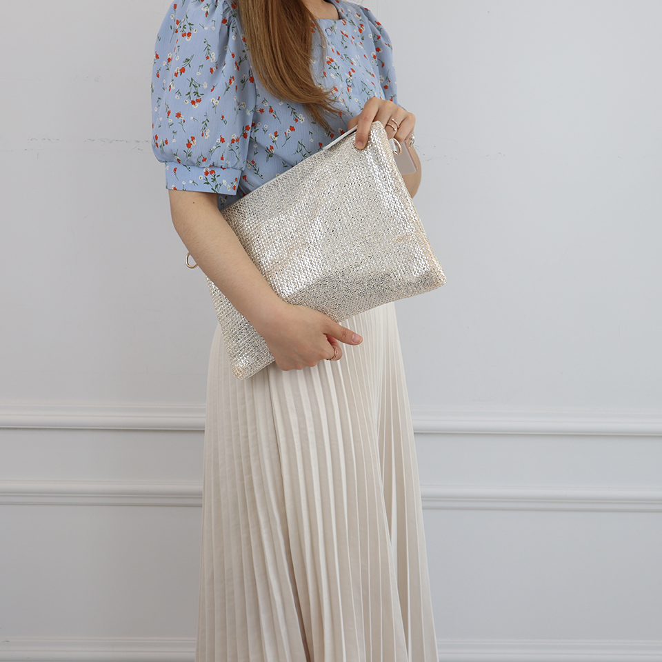 Bling Pearl Rattan Silver Cross Clutch Bag