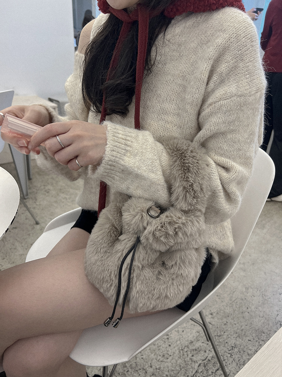 Eco-fur mini bucket bag/tote bag