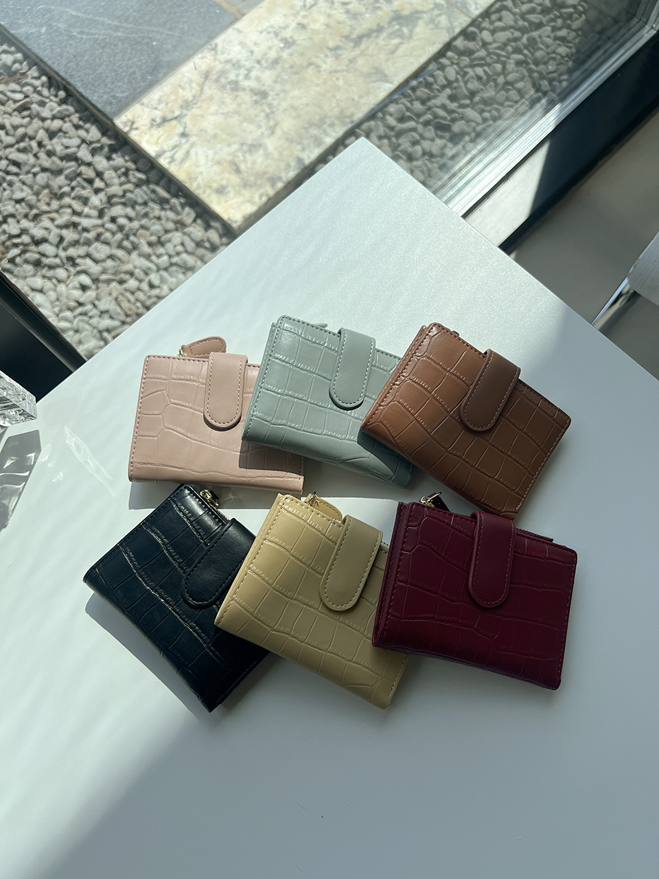Garnet Pastel Crocodile Pattern Leather Mini Card Case