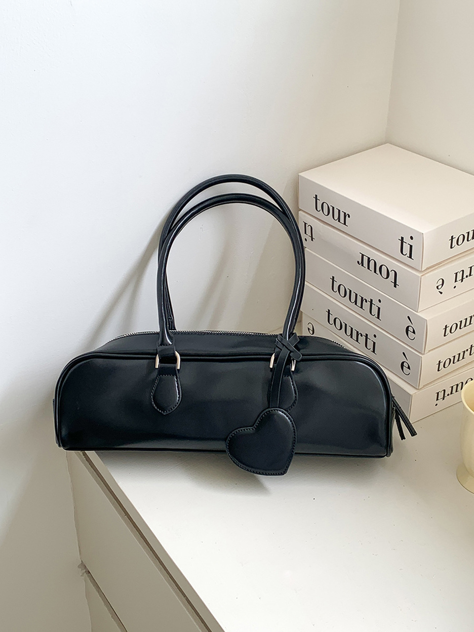 Heart Charm Square Leather Shoulder Bag