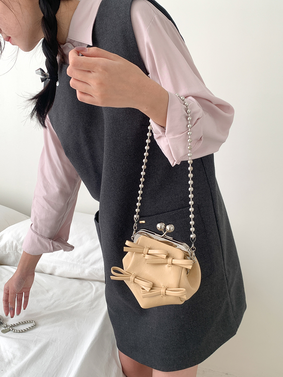 Ribbon 2-Way Chain Mini Crossbody Bag (2 Strap Types)