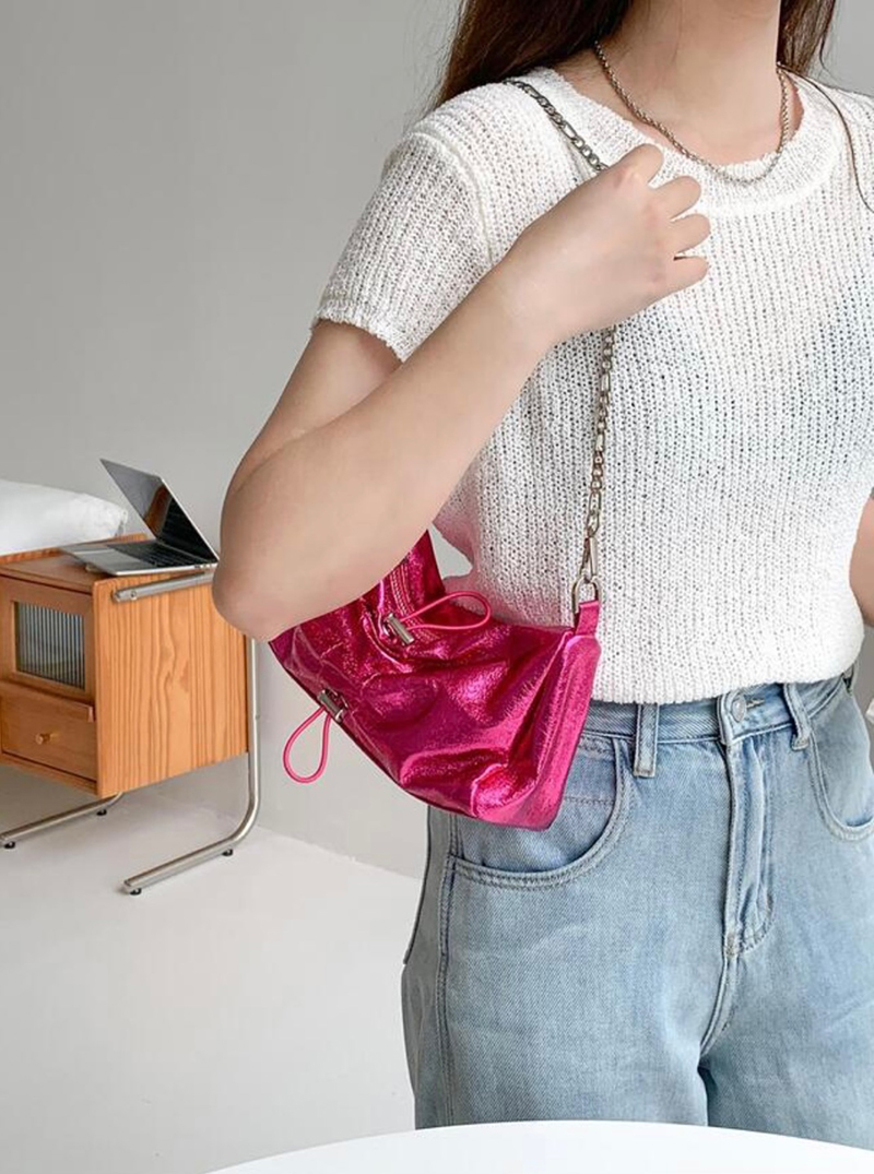 Monroe Cross Shirring Silver Mini Chain Bag
