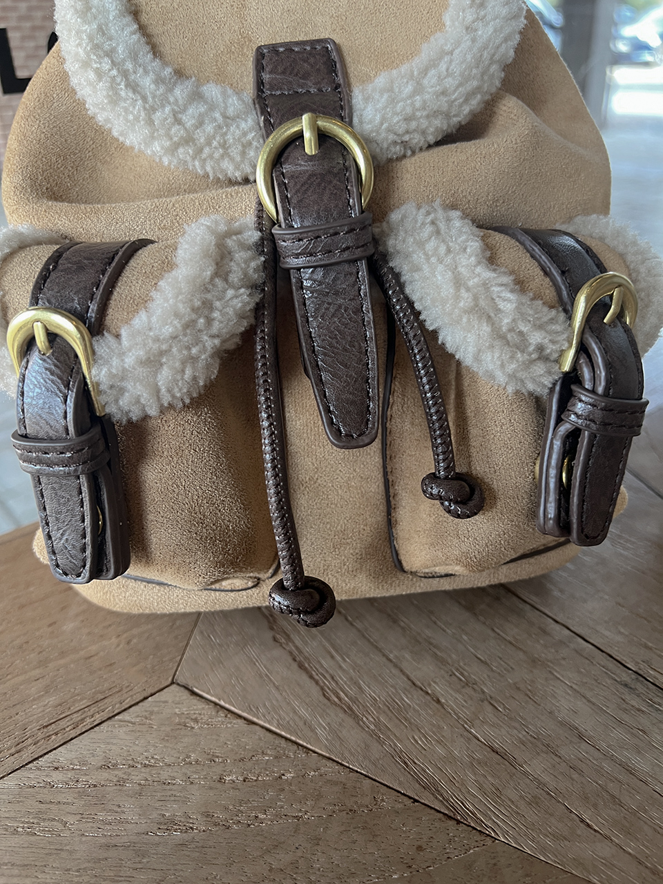 Suede pocket sheepskin bucket bag/mini backpack