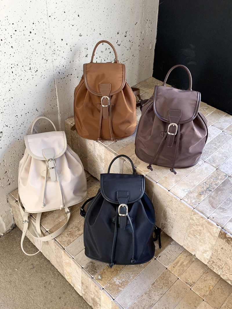 Buckle Faux Leather Nylon Mini Backpack (4 colors)