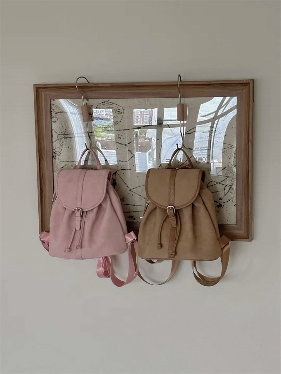 Suede Sheepskin Leather Mini Bucket Bag/Backpack