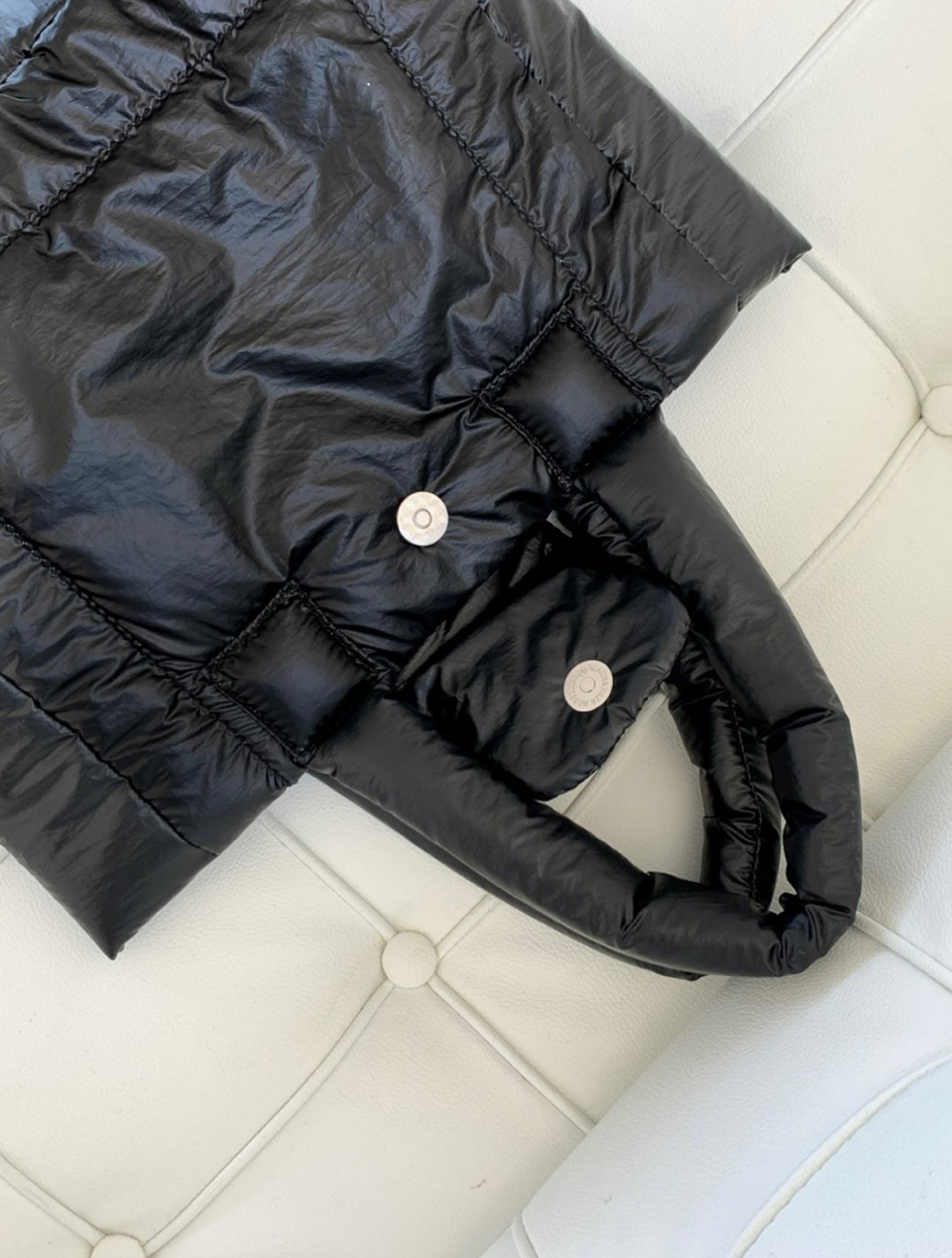Aston Glossy Nylon Down Button Tote Bag