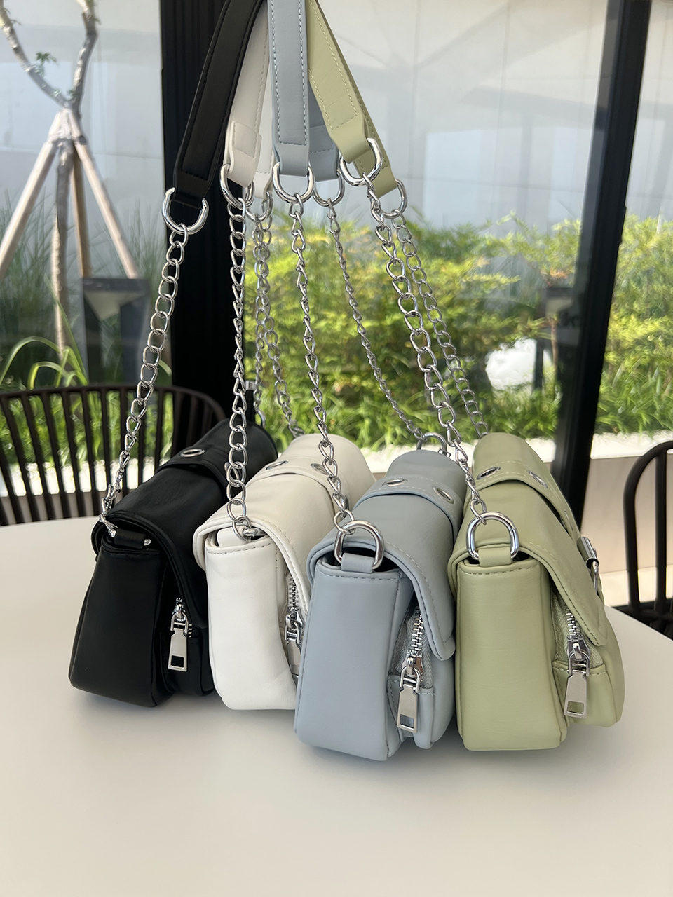 Eyelet Leather Belt Chain Mini Shoulder Bag