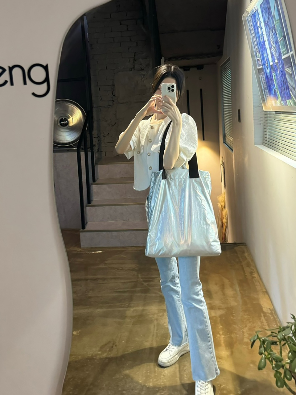 Nylon Silver Plain Shoulder Eco Bag / Shoulder Bag