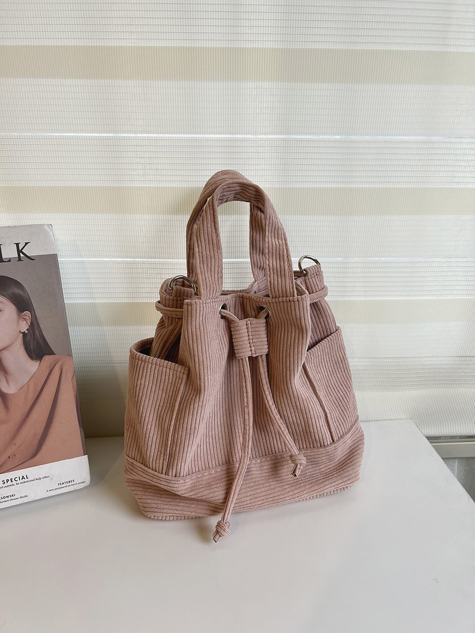 Corduroy Mini Bucket Bag, Bucket Cloth Eco Bag (6 colors)