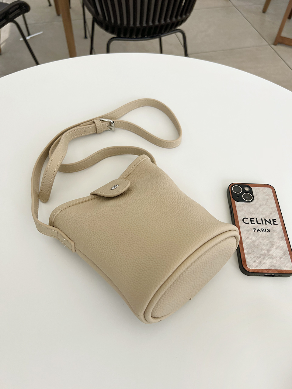 Button-belted mini cross-shoulder bag