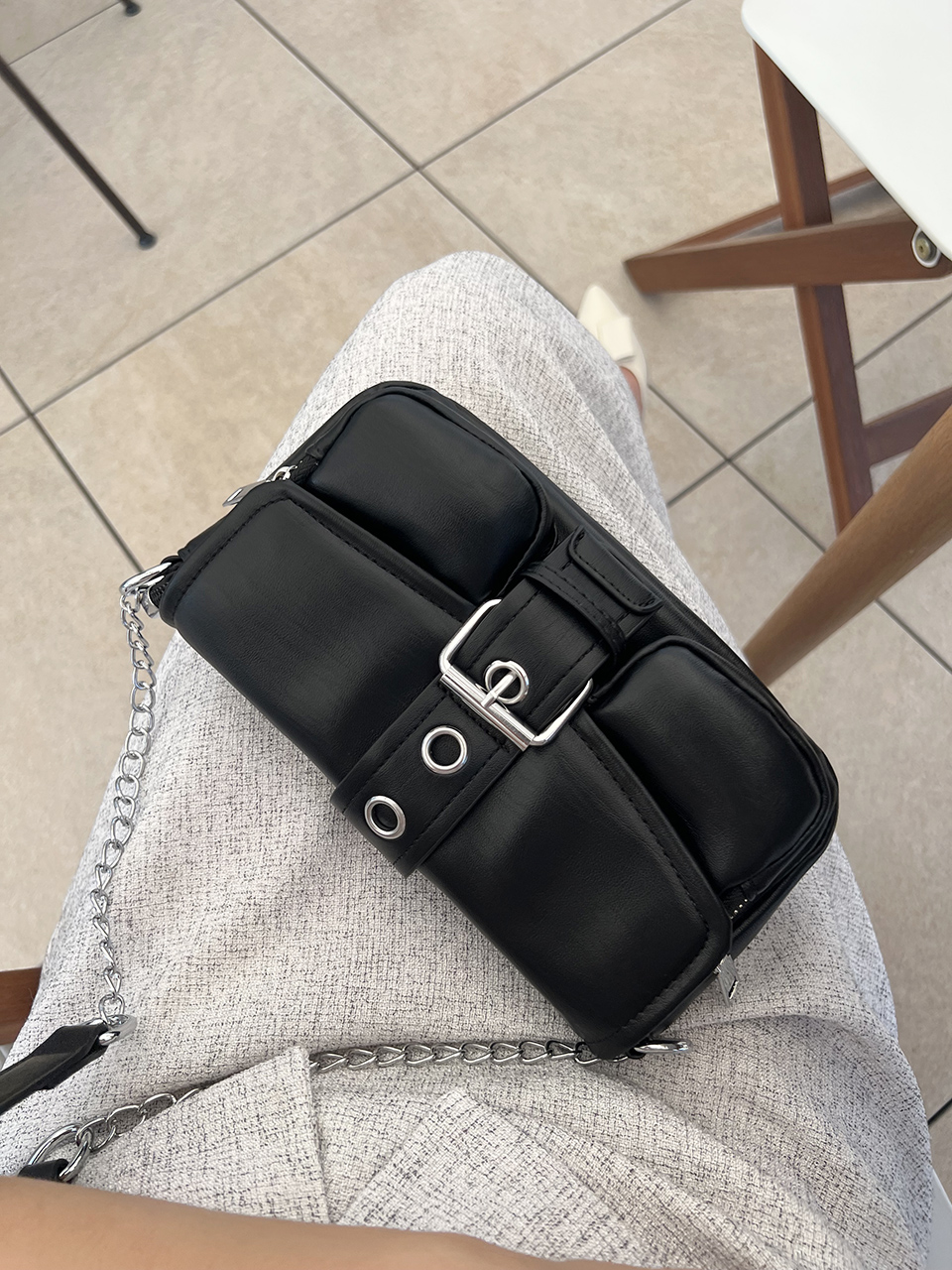 Eyelet Leather Belt Chain Mini Shoulder Bag