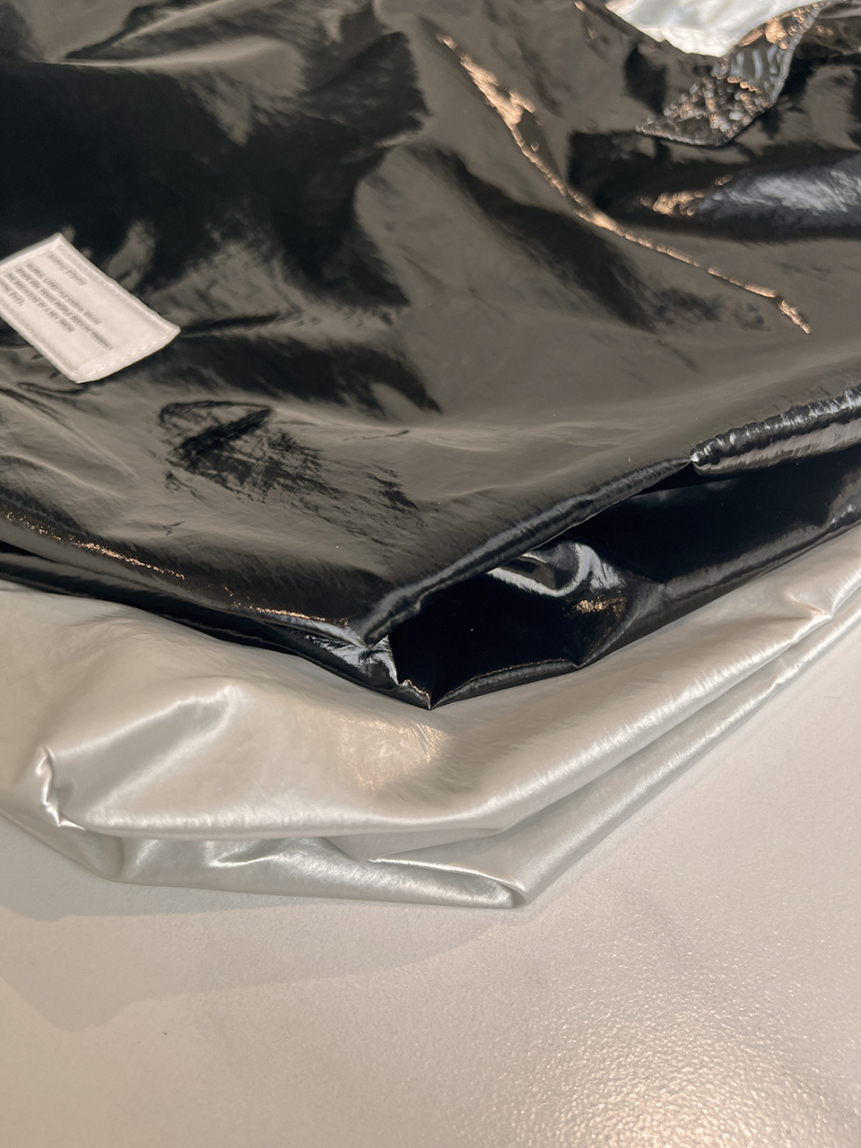 Glossy nylon shoulder bag