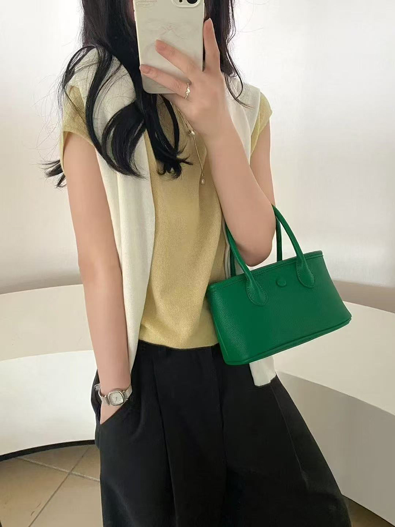 Button Square Leather Mini Tote Bag