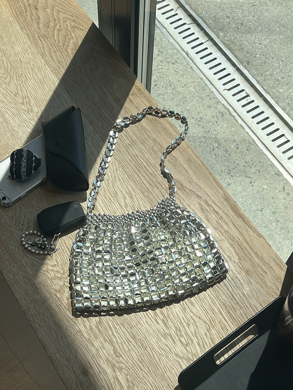 Metal Bead Net Mini Shoulder Bag