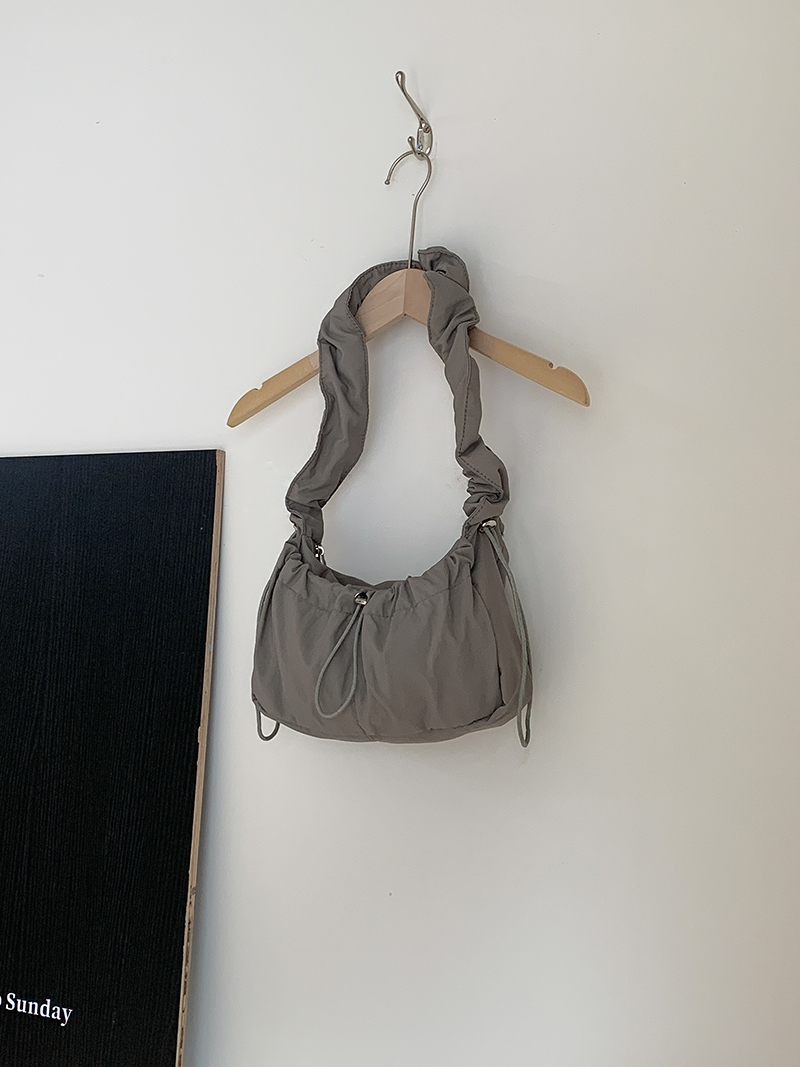 Shirring nylon pocket string shoulder bag (3 colors)