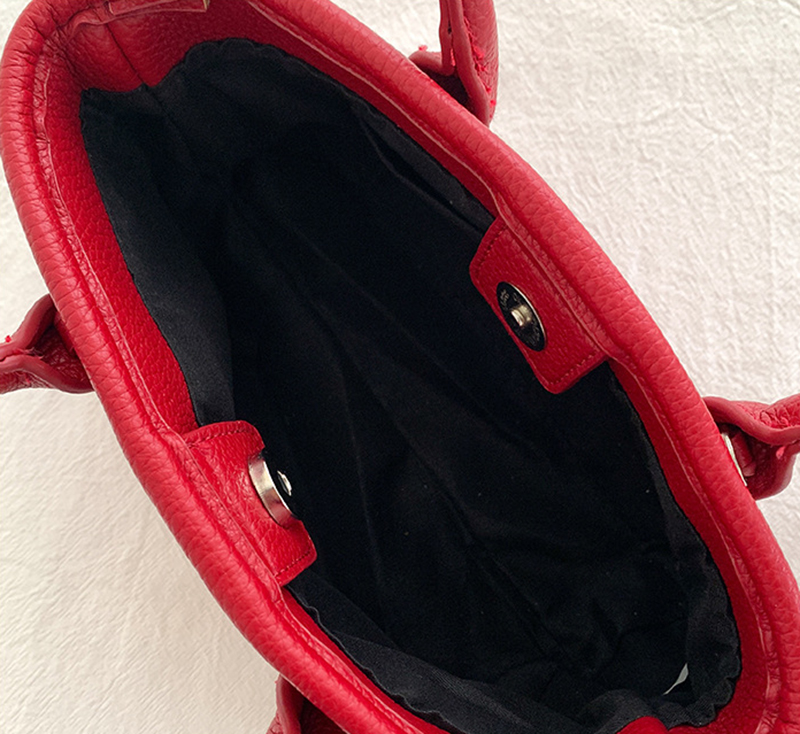 Button Square Leather Mini Tote Bag