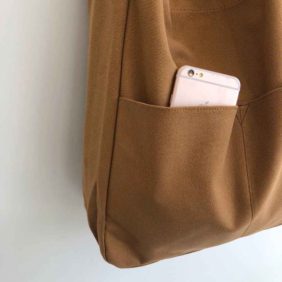 2-Pocket Plain Big Cloth Eco Bag (3 colors)