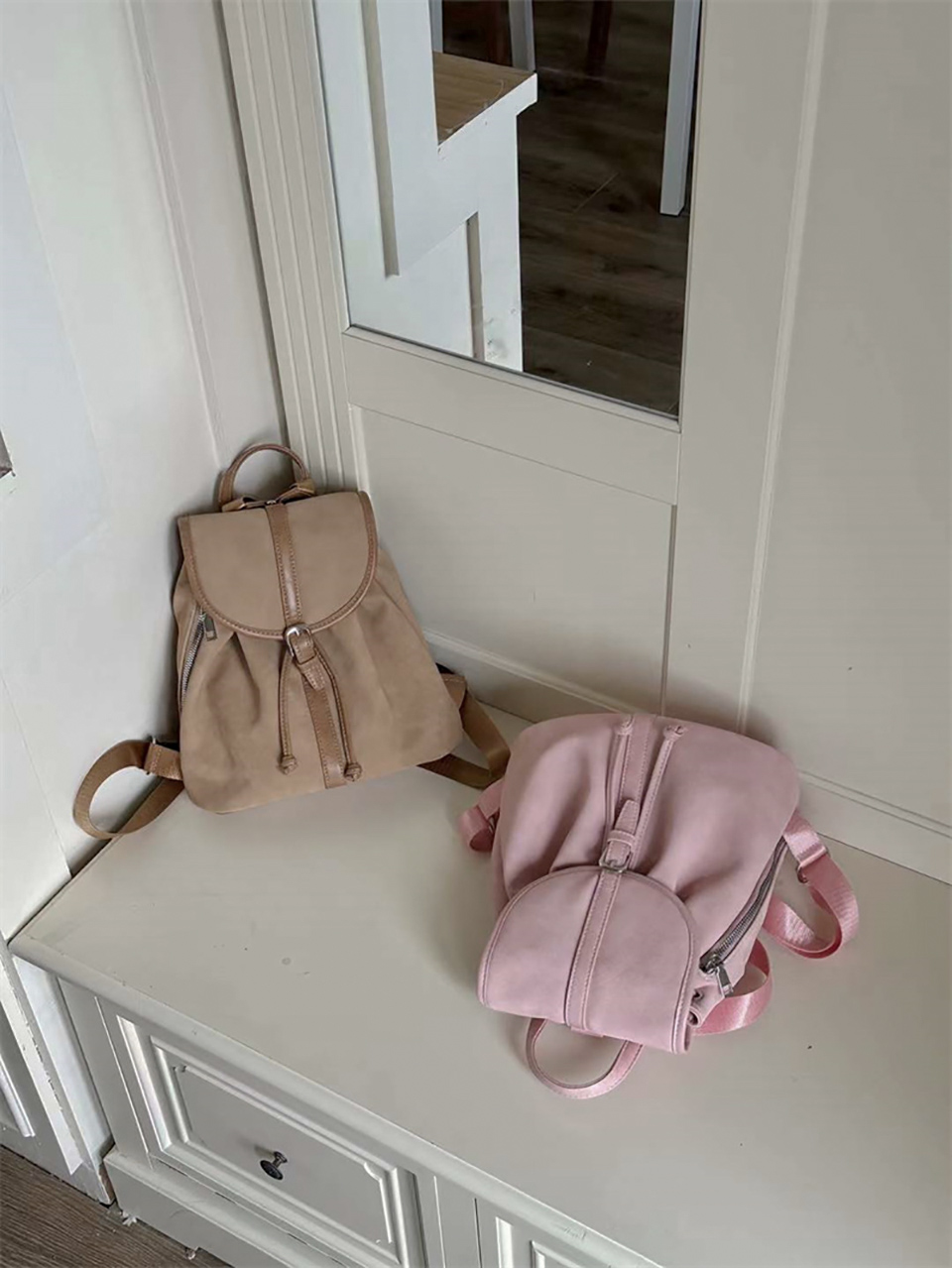 Suede Sheepskin Leather Mini Bucket Bag/Backpack
