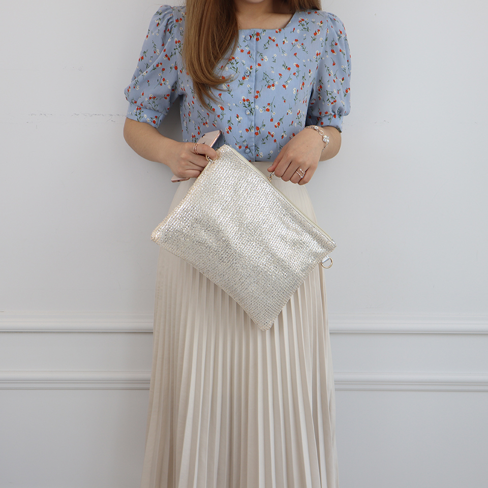 Bling Pearl Rattan Silver Cross Clutch Bag