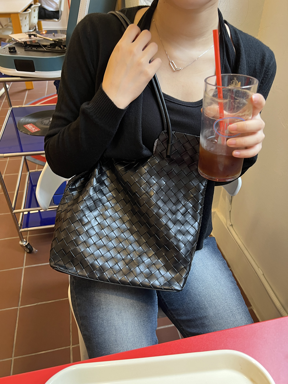 [Pouch Set] Classic Leather Square Tote Bag/Shoulder Bag
