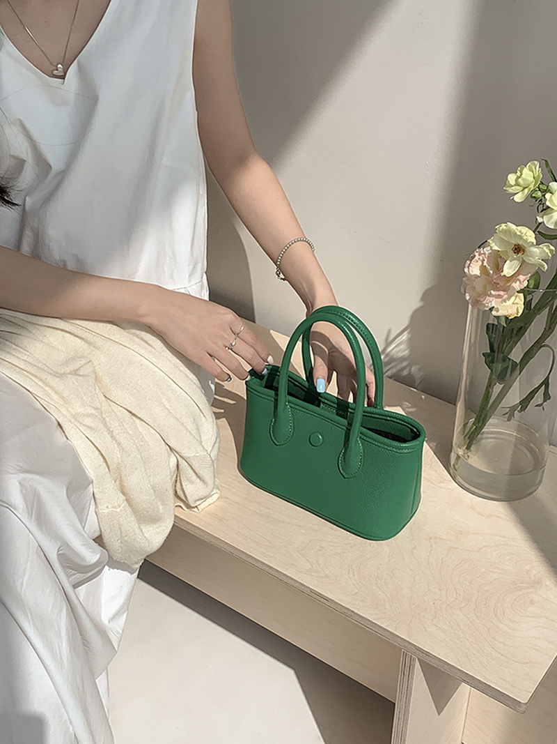 Button Square Leather Mini Tote Bag