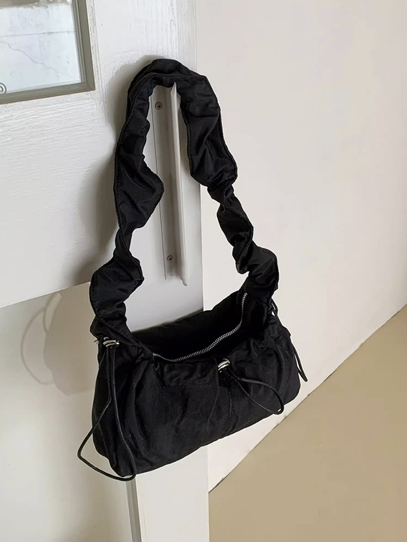 Shirring nylon pocket string shoulder bag (3 colors)
