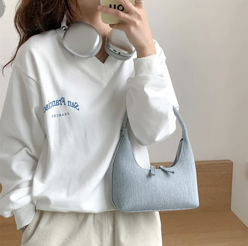 Blooming Round Denim Shoulder Bag