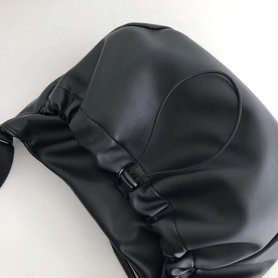Leather String Pocket Zip-Up Crossbody Bag