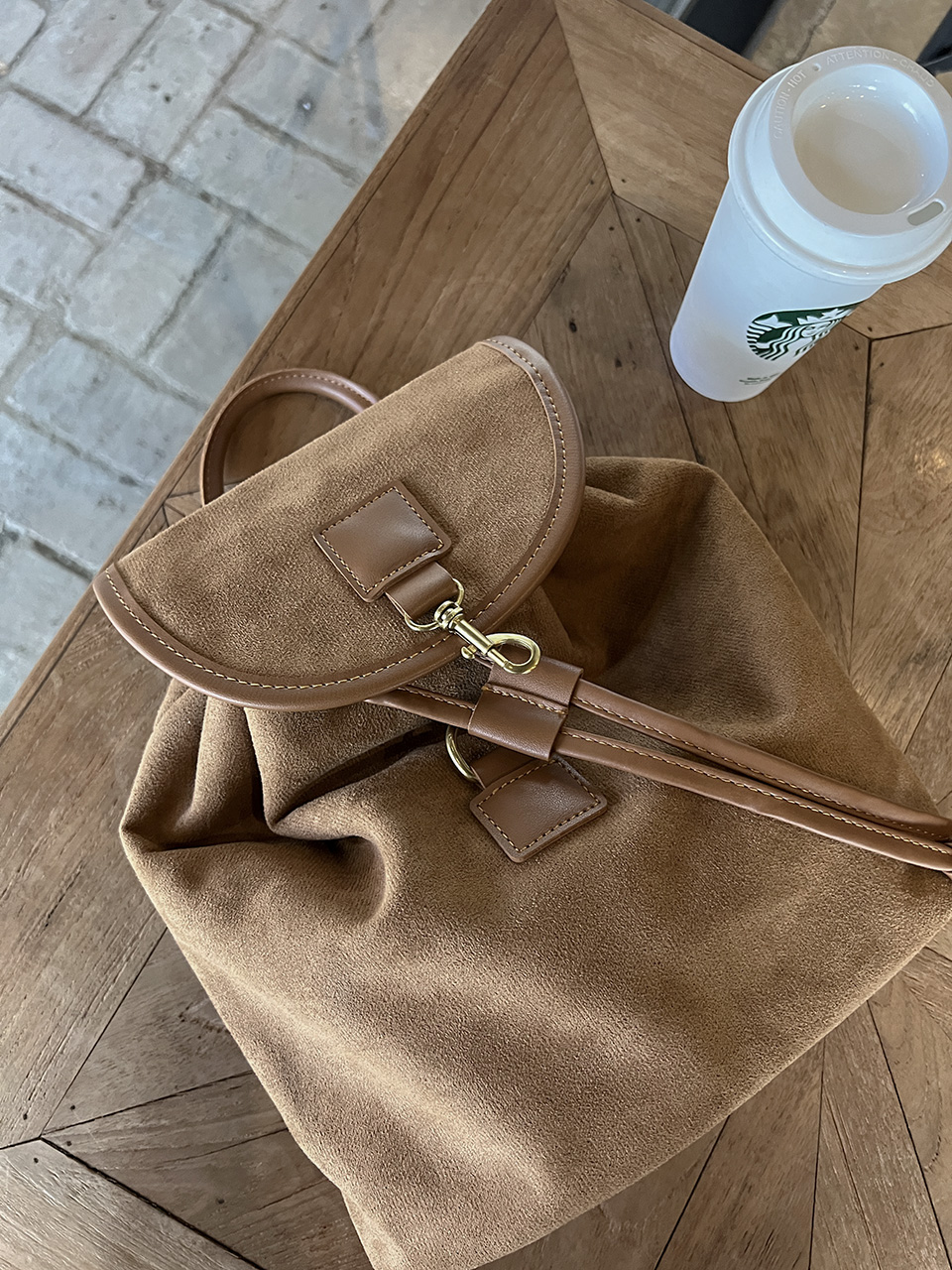 Suede String Buckle Bucket Bag/Backpack